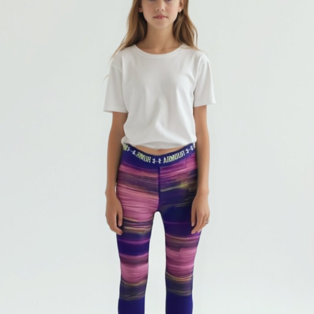 Under Armour Girls HeatGear Motion Printed Crop Leggings Purple Pink ❤️